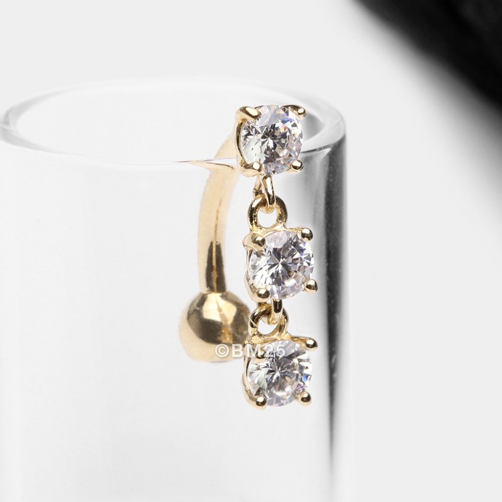 14 Karat Gold Brilliant Triple Dangle Sparkle Top-Down Reverse Belly Button Ring